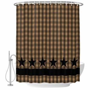 lot 2468 image: Pinroote Retro Country Star Shower Curtain, Stall Shower Curtains for BathroomBathtub, Brown Black Buffalo Plaid Waterproof Fabric Shower Curtain Set with 12 Hooks, Standard 72 x 72