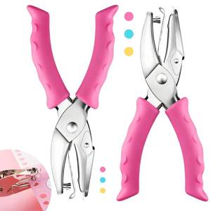 lot 2474 image: Single Hole Punch, 2 Pcs 14 and 18 Hole Puncher with Pink Soft Grip