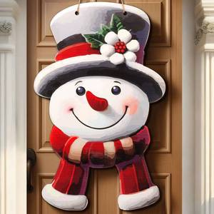 lot 6098 image: Vicenpal Wooden Snowman Door Sign 43 x 30 cm