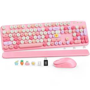 lot 7602 image: SABLUTE Wireless Keyboard and Mouse Combo, Pink