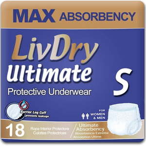 lot 7604 image: LivDry Ultimate Adult Diapers Small 18-Pack