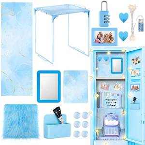 lot 9584 image: CroBlissful 18 Pcs Blue Gold School Locker Accessories First Day of School Essential with Locker Magnetic Wallpaper Mirror Rug Shelf Organizer Whiteboard Marker Pen Holder Other Accessory (Marble)