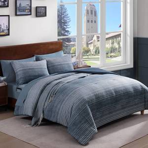 lot 9586 image: Queen Comforter Set Striped Lake Blue Coastal 7 Pieces Bed in a Bag
