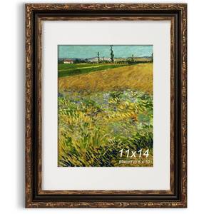 lot 9597 image: GiftMust 11x14 Picture Frame, Ornate Embossing Frame with Paper Mat and Real Glass, Fit for 11x14 without Mat or 8x10 with Mat, Wall Mounting Display for Art Prints, Bronze and Antique Gold, 1 Pack