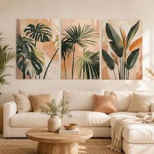 lot 9598 image: 3Pcs Abstract Tropical Canvas Wall Art,Boho Palm Tree Picture Wall Decor