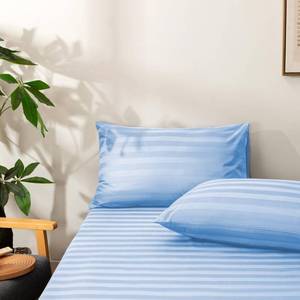lot 9599 image: NookZuzu Full Cotton Stripe Fitted Sheet & Pillowcase Set,Blue,3 Piece