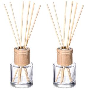 lot 9603 image: Roshtia 2 Set Reed Diffuser Bottle Empty Refillable Fragrance Glass Diffuser Bottles Set with Wooden Caps Sticks 50ml 1.7 oz Round Glass Jars for DIY Fragrance