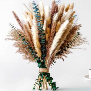 lot 9605 image: Pampas Grass Decor, Dried Flower Bouquet with Bunny Tail Grass, Pampas Grass & Eucalyptus, Boho Centerpieces for Tables & Floors - Dried Floral Arrangement, Fall Grass & Stylish Olive Green Wall D�cor