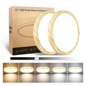 lot 9607 image: EOSMILE 2 Pack 12 Inch Wood Grain LED Flush Mount Ceiling Light 3000LM