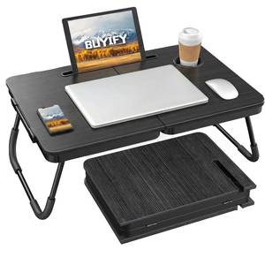 lot 9608 image: BUYIFY 23.4 Foldable Lap Desk Bed Table with Cup Holder Tray Black