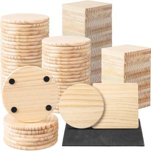 lot 9614 image: Hushee 72 Pcs Unfinished Wood Coasters 4 Inch Blank Wooden Coasters for Crafts with Non Slip Foam Pad Stickers Wooden Craft Tabletop Protection for Christmas DIY Painting Engraving Home Decoration