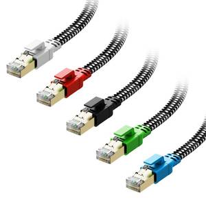 lot 10121 image: Orbram Cat 8 Ethernet Cable 1.5ft 5-Pack Braided, 40Gbps 2000MHz High Speed