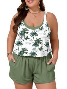 lot 10122 image: Summer Mae Plus Size Swim Romper Women One Piece Swimsuit Blouson Bathing Suit with Pockets 2026 Modest Swimwear Green Shadow 16 Plus