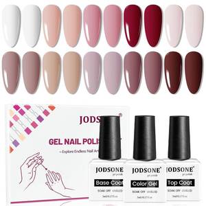 lot 10137 image: JODSONE 10 Colors Gel Nail Polish Set with Base Coat & Top Coat White Pink Purple and Red Gel Polish for All Seasons Womens Holiday Gift