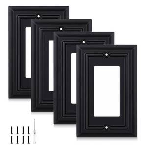 lot 10146 image: Matte Black Decorative Outlet Covers Wall Plates, Bamboo Fiber Light Switch Covers, Natural Material Electric Receptacle Switch Plate Outlet Cover of various styles (1 Gang Decorator 4 Pack)