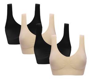 lot 10147 image: Vermilion Bird Womens 4 Pack Seamless Comfortable Sports Bra with Removable Pads Black2 Beige2 5XL