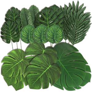 lot 10151 image: LOMIRO 78 Pieces 7 Kinds Artificial Tropical Leaf Jungle Leaves Plant Safari Leaves Decorations for Hawaiian Party Decorations Beach Birthday Luau Party Decorations