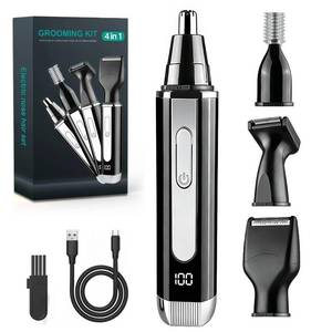 lot 10162 image: Nose Hair Trimmer for Men and Women 4-in-1 Rechargeable Grooming Kit for Nose, Ear, Eyebrow & Beard, LED Display, High-Speed Precision Motor, USB-C Charging, Waterproof, Travel-Friendly (Black)