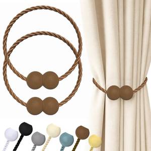 lot 10168 image: Hion Magnetic Curtain Tiebacks Dark Brown 2pcs, Curtain Holdbacks Hooks