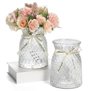 lot 13372 image: Sojock Glass Flower Vases 2-Pack 6.3 Diamond Pattern