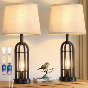 lot 13385 image: SRJJA 24 Farmhouse Table Lamps Set of 2 with USB