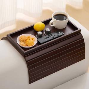 lot 17143 image: HNLISA Bamboo Couch Arm Tray Table, Foldable