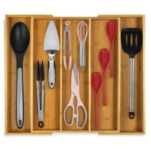 lot 17160 image: Purawood Bamboo Kitchen Drawer Organizer Expandable