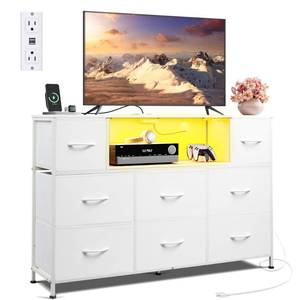 lot 17171 image: WLIVE LED Dresser TV Stand 55 Inch 8 Drawers White