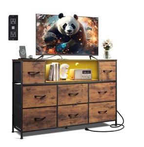 lot 1212 image: WLIVE LED Dresser TV Stand for 55 Inch TV, 8 Drawers, Rustic Brown