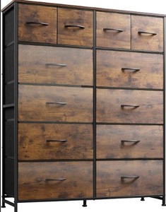 lot 1218 image: WLIVE 12 Drawer Tall Fabric Dresser Bedroom Storage Chest, Rustic Brown