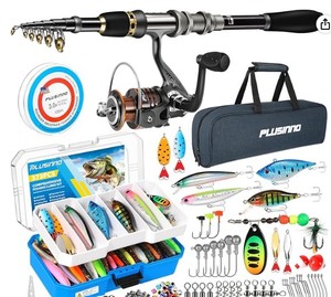 lot 2480 image: Plusinno foldable fishing rod with hooks and bag