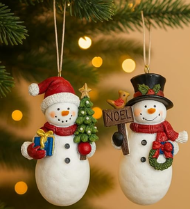 lot 18386 image: FairySandy Snowman Figurines Christmas Decorations (2-Piece Set)