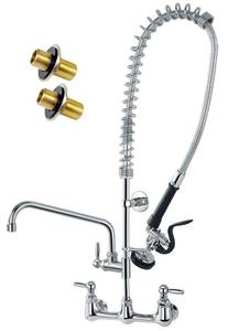 lot 1230 image: Commercial Sink Faucet with Sprayer, 8 Inch Center Wall Mount Kitchen Faucet with 12 Swing Spout 36 Height Compartment Sink for Restaurant Industrial, Chrome Polished