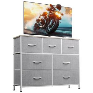lot 1231 image: WLIVE Dresser for Bedroom, 7 Drawers, TV Stand, Light Grey