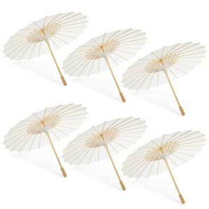 lot 1253 image: Juvale Parasol Umbrella Set - 6-Pack, 16 in Paper & Poplar Wood, White - Sun Umbrella for Garden Parties, Tea Party Decorations, & Weddings