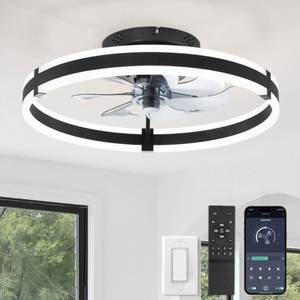 lot 1257 image: ZMISHIBO Low Profile 19.7 Ceiling Fans with Lights and Remote, Black
