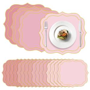 lot 2016 image: Stuffygreenus 100 Pcs Pink Paper Placemats 13.4 x 12 Inch Disposable Scalloped Paper Placemats Decorative Place Mat for Wedding Baby Shower Banquet Party Holiday Table Decor