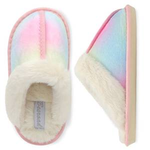 lot 2047 image: Besroad Slippers for Kids Soft Plush Lightweight House Fuzzy Slides Girls Boys Fur Home Slippers Outdoor Indoor Gradient Pink Little Kid 12.5-13