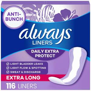 lot 7687 image: Always Panty Liners for Women Anti-Bunch Xtra Protection Daily Liners, Extra Long, Unscented, 116 Count