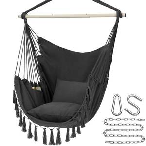 lot 7689 image: Y- STOP Hammock Chair Hanging Rope Swing, Max 500 Lbs, 2 Cushions Included, Large Macrame Hanging Chair with Pocket, Cotton Weave for Superior Comfort, Durability (Dark Grey)