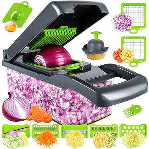lot 7690 image: Vegetable Chopper, Pro Onion Chopper, Multifunctional 13 in 1 Food Chopper, Kitchen Vegetable Slicer Dicer Cutter,Veggie Chopper With 8 Blades,Carrot and Garlic Chopper With Container