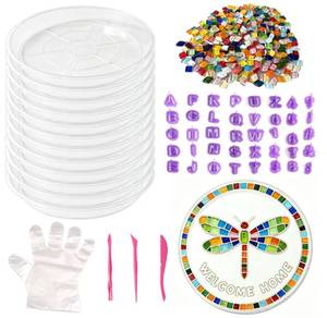 lot 7693 image: Garden Stepping Stone Kit, 12 Set DIY Round Stepping Stone Craft Kit