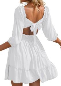 lot 8223 image: Womens Summer Dresses Square Neck Tie Back Casual A Line Dress Med