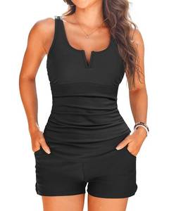 lot 8231 image: Tankini with Shorts - Tummy Control Two Piece Swimsuit with Pockets
