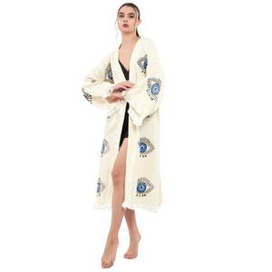 lot 8236 image: (NOT AS SEEN IN PHOTO)esma cim ec pe�temalcim Green Evil Eye Pattern, Turkish Kimono Robe, Fringes Muslin Kimono, Evil Eye Cotton Robe, Cotton Kaftan Robe