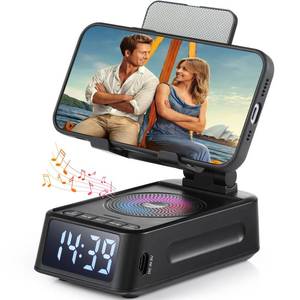 lot 8265 image: Gifts for Men Women, Phone Stand with Bluetooth Speaker&Clock, Birthday Gifts for Him, Phone Holder with Wireless Speaker, Ideal for Dad Mom Husband Boy, Cool Tech Gadget for Men