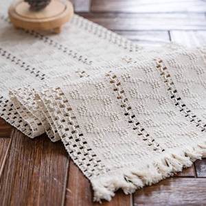 lot 8267 image: Macrame Table Runner Cream Beige Boho Table Runners with Tassels 12x71in