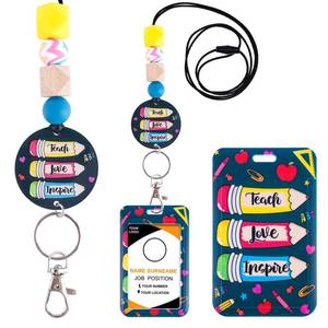 lot 8276 image: Teacher Lanyards for ID Badges - Cute Pencil Silicone Beaded Breakaway Keychain Accessories Teacher ID Badge Holder with Lanyard for Teachers Women Office Gifts Lanyard for Keys Back to School Gift
