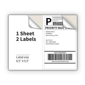lot 8277 image: KKBESTPACK Half Sheet Shipping Labels for Laser and Inkjet Printers �� 2 Per Page Self Adhesive Mailing Labels �� White 8.5 x 5.5 (200 Labels) (2LP)