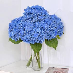 lot 8280 image: 3Pcs 21in Latex Real Touch Hydrangea Artificial Flowers (Dark Blue)